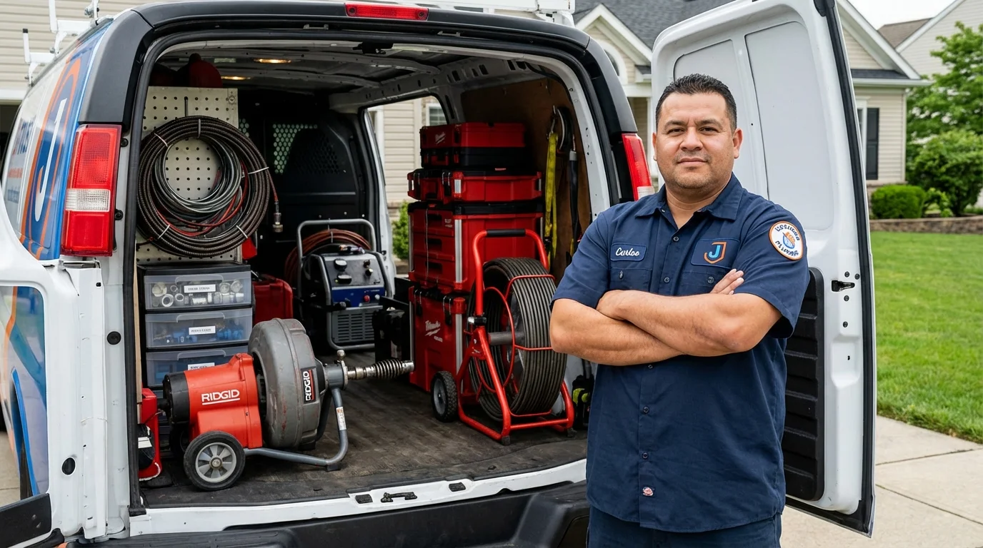 Professional drain cleaning equipment and Johns Plumbing LLC plumber in Millersport