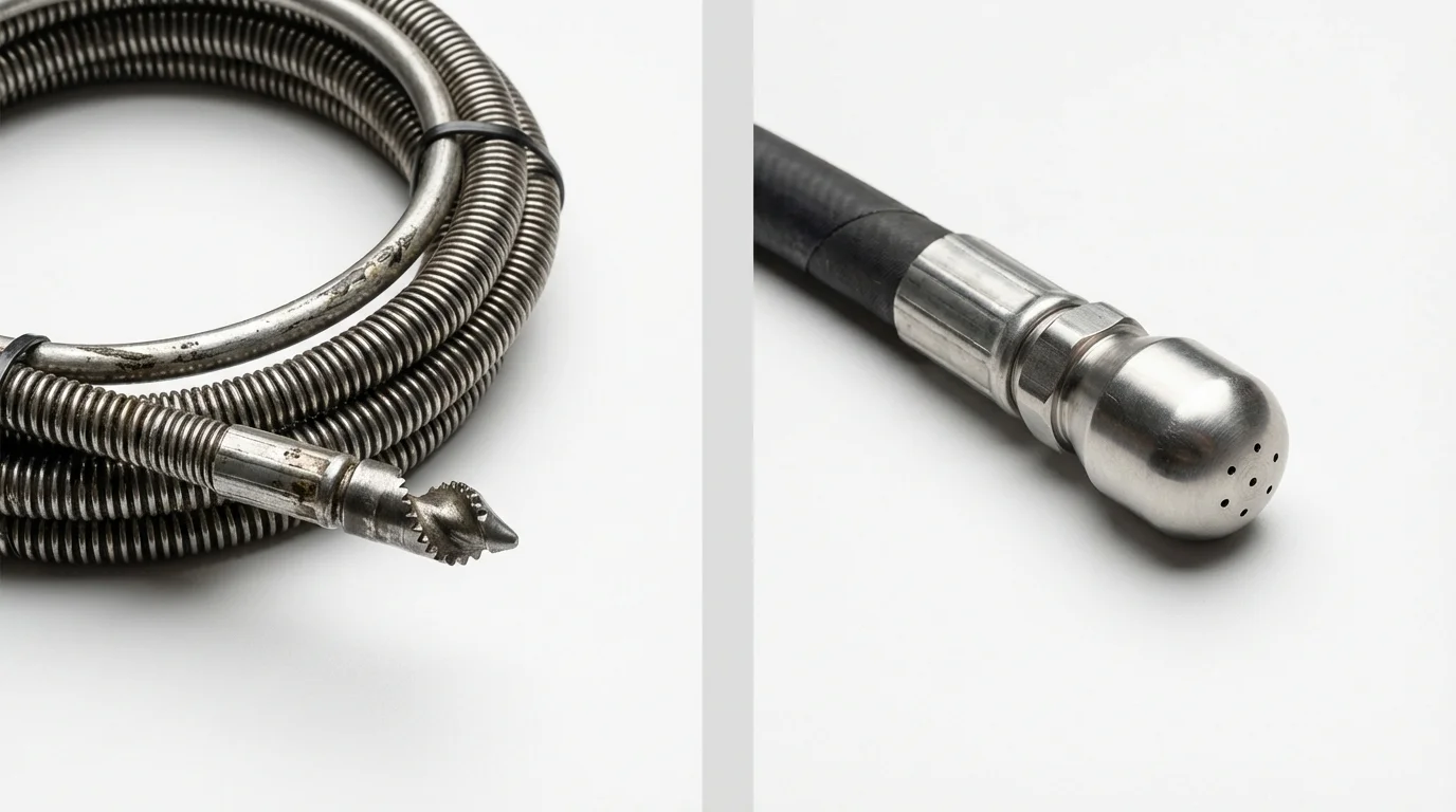 Drain snake cable and hydro jetting nozzle used for drain cleaning in Millersport, OH