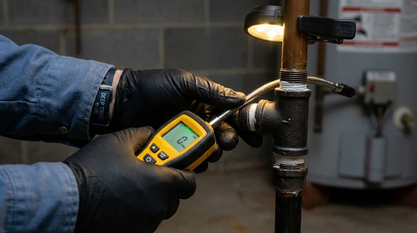 Gas leak detection with electronic sniffer by Johns Plumbing LLC in Millersport